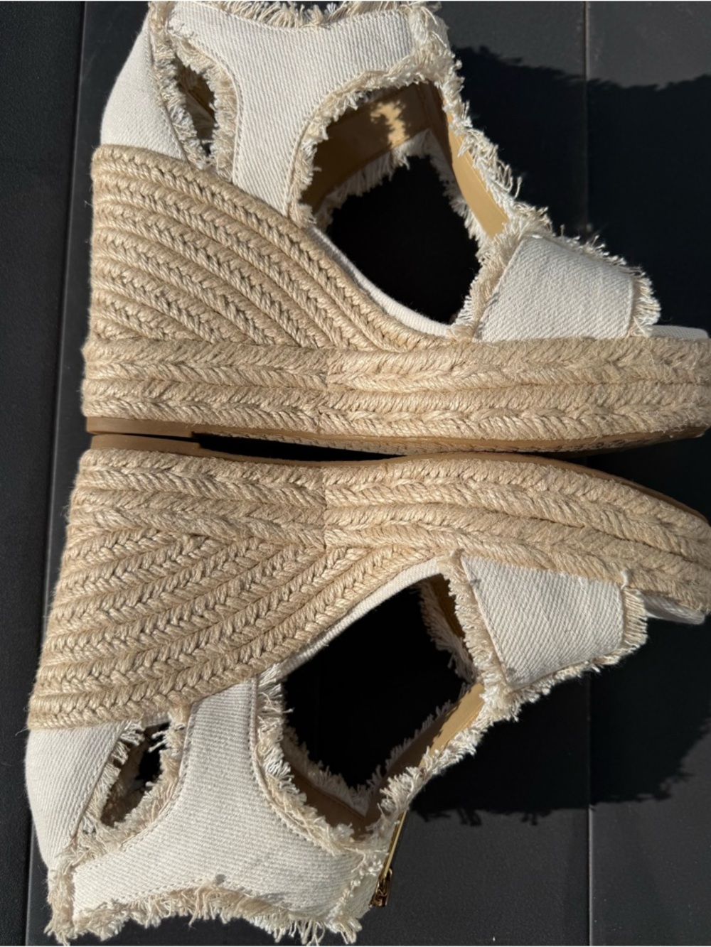 Michael Kors Cream Frayed Zip-Front Wedge Sandals - Picture 9 of 11